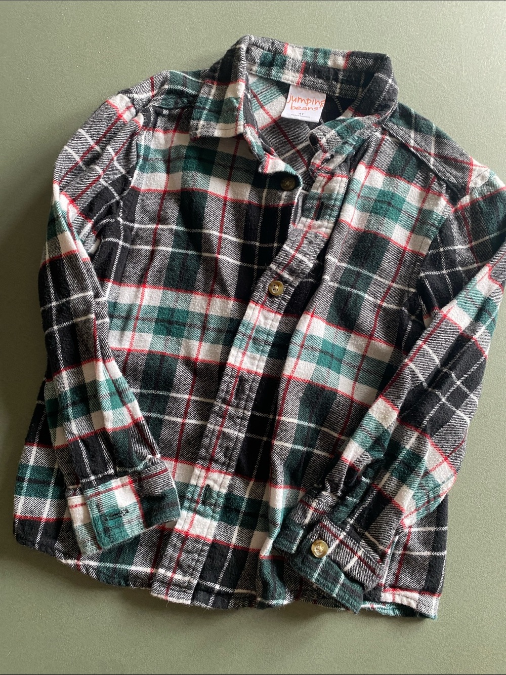 Jumping Beans Green & Black Plaid Flannel Shirt - Kids